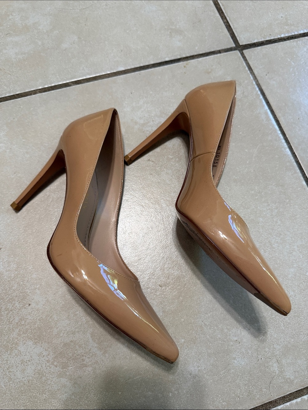 Stuart Weitzman Glossy Nude Pointed Toe Patent Pumps - Picture 3 of 6